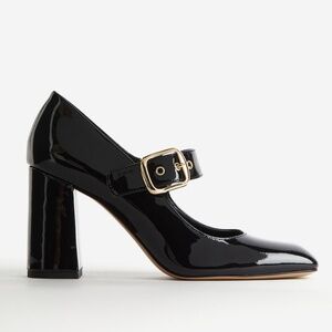 H&M Block-Heeled Mary Janes Black Patent Leather Buckle Heels Shoes 9